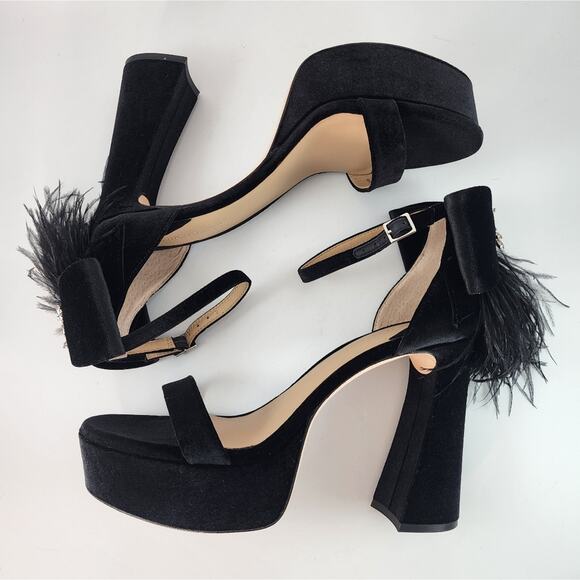 Antonio Melani Black Velvet Janie Feather Platform Heels - Picture 5 of 8